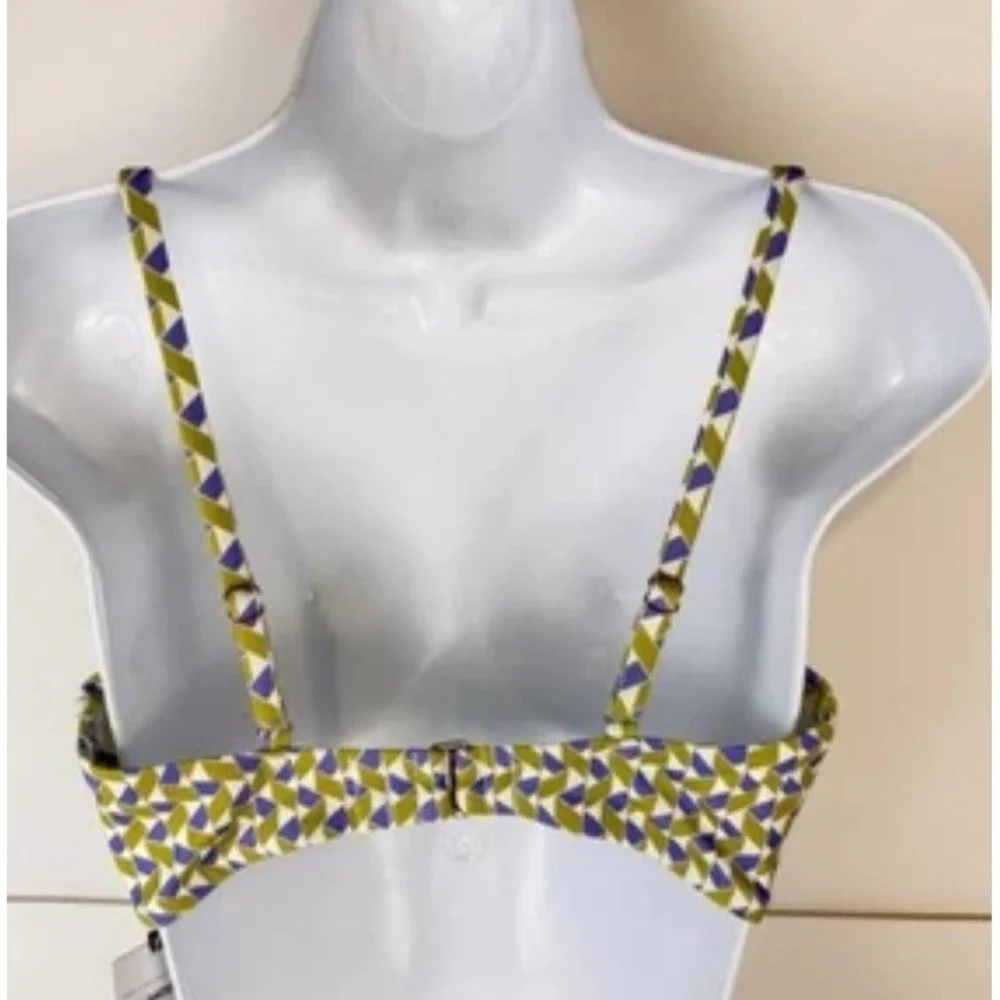 Shade & Shore Bikini Top Women 36C Green Geometric Twist Front Underwire Swim